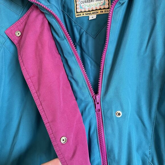 VTG 80s Current Seen Jacket Blue Color-block Womens Medium Retro Ski Coat - Picture 6 of 14